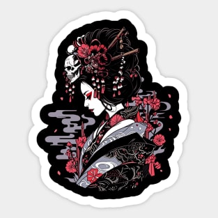 Geisha | Grim Reaper Geisha Skull | Cool Retro Japanese Aesthetic Sticker